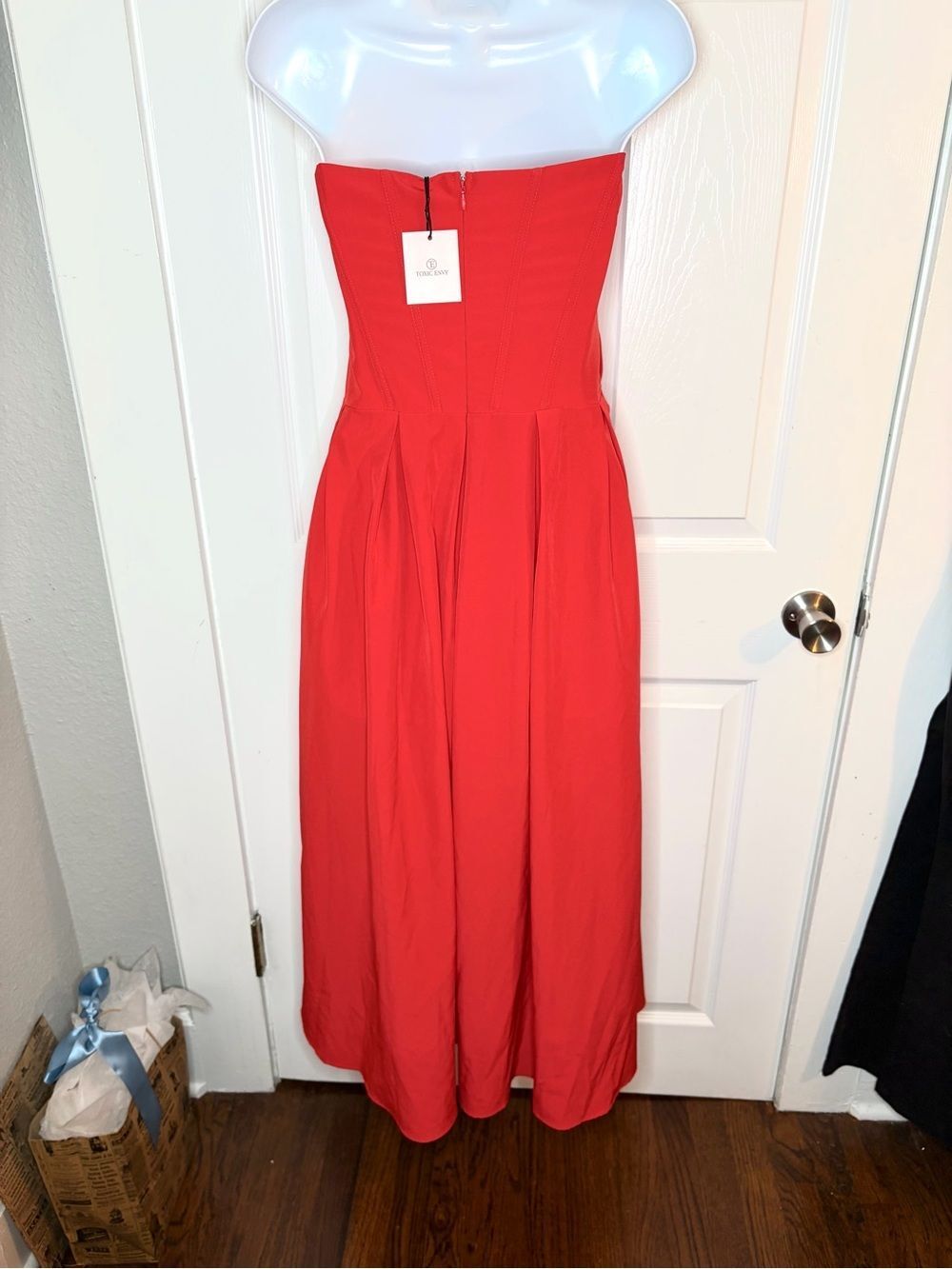 TOXIC ENVY Charlotte Strapless Midi Dress Red Sweetheart Bodice XL NWT - Picture 8 of 12